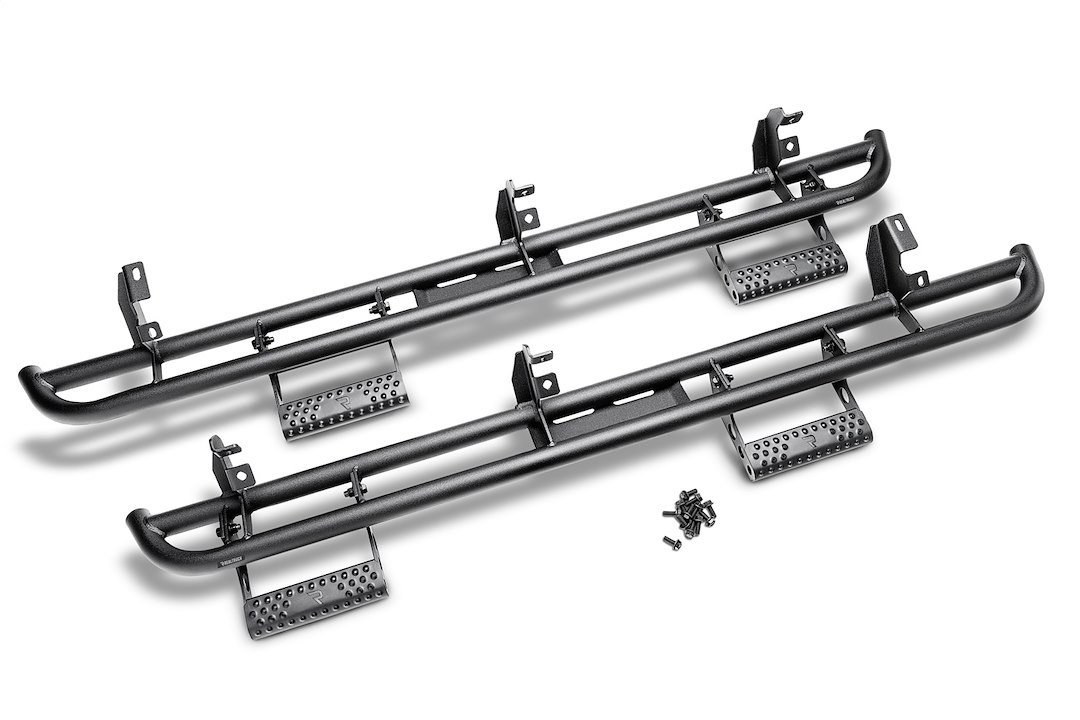 N-Fab Rocker Panel Guard, Rkr Series, Round Tube, Black Textured Powder Coat, Steel, Includes 4 Detachable Steps – T104RKR4RS4