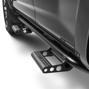 N-Fab Rocker Panel Guard, Rkr Series, Round Tube, Black Textured Powder Coat, Steel, Includes 4 Detachable Steps – T104RKR4RS4