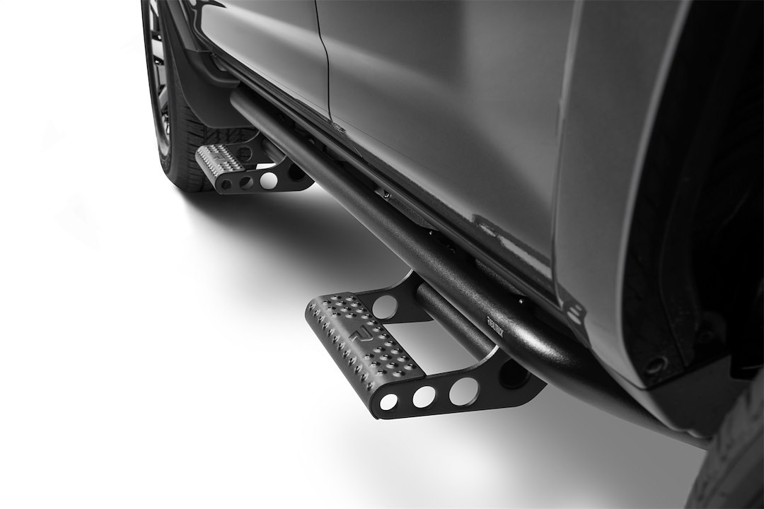 N-Fab Rocker Panel Guard, Rkr Series, Round Tube, Black Textured Powder Coat, Steel, Includes 4 Detachable Steps – T104RKR4RS4