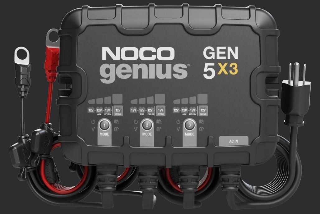 Noco Battery Charger, For 12 Volt Batteries, 3 Bank Onboard Charger/ 5 Amp Per Bank, 120 to 240 Volt AC/ 50 to 60 Hz, 15 Amp Charging Current – GEN5X3