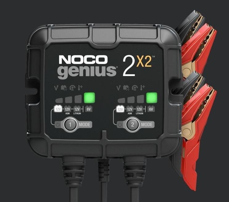 Noco Battery Charger, Genius ®, For 6 Volt/ 12 Volt Batteries, 2 Bank Charger, 120 to 240 Volt AC Power Supply, 4 Amp Charging Current – GENIUS2X2