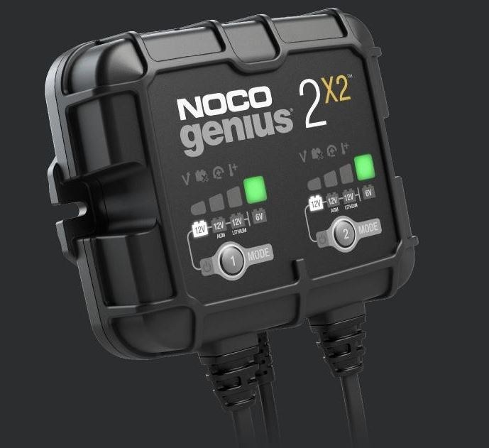 Noco Battery Charger, Genius ®, For 6 Volt/ 12 Volt Batteries, 2 Bank Charger, 120 to 240 Volt AC Power Supply, 4 Amp Charging Current – GENIUS2X2