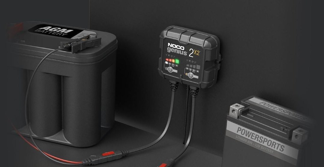 Noco Battery Charger, Genius ®, For 6 Volt/ 12 Volt Batteries, 2 Bank Charger, 120 to 240 Volt AC Power Supply, 4 Amp Charging Current – GENIUS2X2