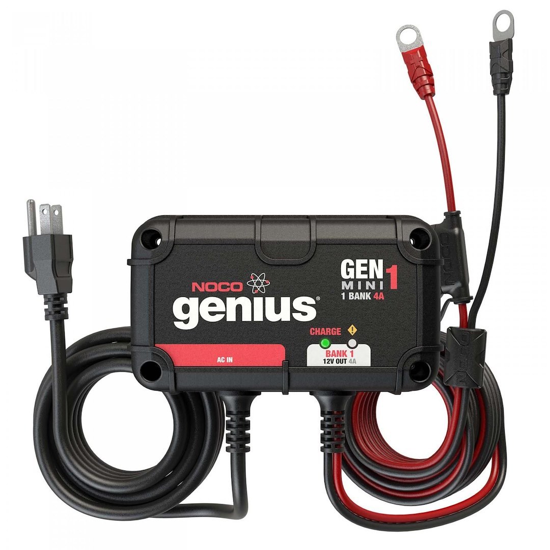 Noco Battery Charger, For 12 Volt Batteries, Single Bank Onboard Charger 4 Amp, 110 Volt to 120 Volt AC, 50 to 60 Hz Input/ 70 to 130 Volt AC – GENM1