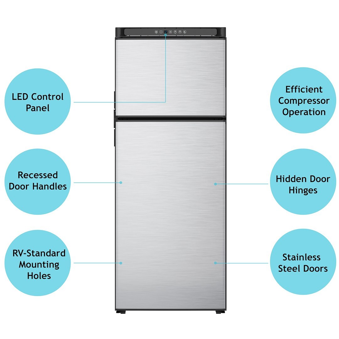 Norcold Refrigerator, Dual Compartment 2 Door Refrigerator with Freezer, Left Hand Hinge/ Reversible to Right Hand Hinge, 10 Cubic Foot – N10DCBKL