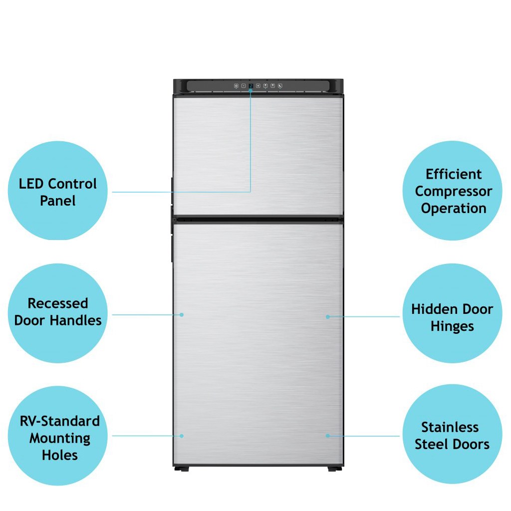 Norcold Refrigerator, Dual Compartment 2 Door Refrigerator with Freezer, Right Hand Hinge/ Reversible to Left Hand Hinge, 8 Cubic Foot – N8DCBKR