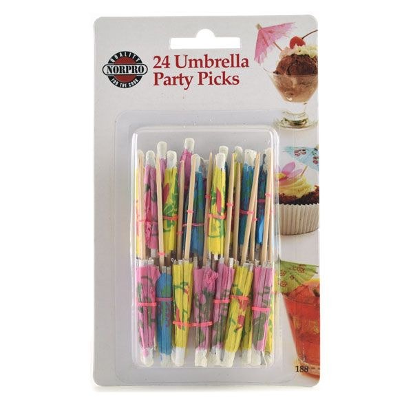 Norpro Party Picks, Umbrella, Paper and Wood, 4 Inch X 1/4 Inch X 1/4 Inch, Set of 25 – 188