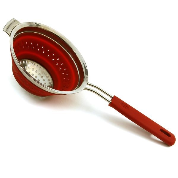 Norpro Kitchen Strainer, Collapsible, Collapses to 1-1/4 Inch, 44 Ounce Capacity, Red and Silver, Silicone and Stainless Steel – 2182
