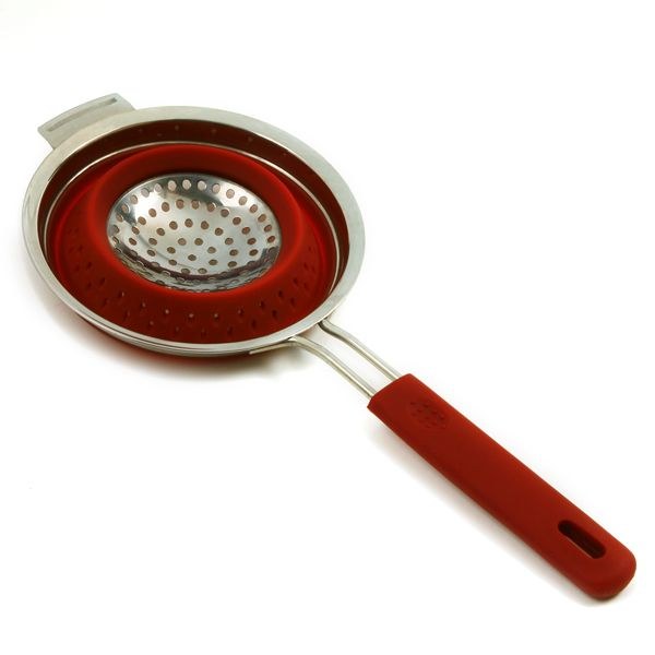 Norpro Kitchen Strainer, Collapsible, Collapses to 1-1/4 Inch, 44 Ounce Capacity, Red and Silver, Silicone and Stainless Steel – 2182