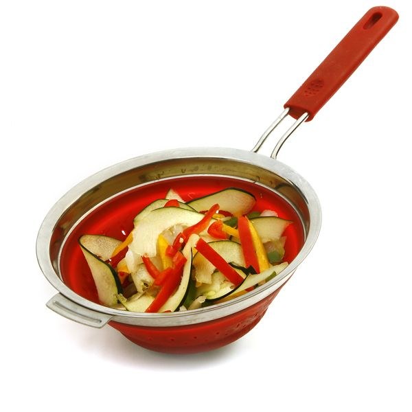 Norpro Kitchen Strainer, Collapsible, Collapses to 1-1/4 Inch, 44 Ounce Capacity, Red and Silver, Silicone and Stainless Steel – 2182