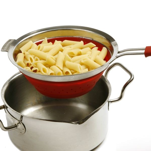 Norpro Kitchen Strainer, Collapsible, Collapses to 1-1/4 Inch, 44 Ounce Capacity, Red and Silver, Silicone and Stainless Steel – 2182