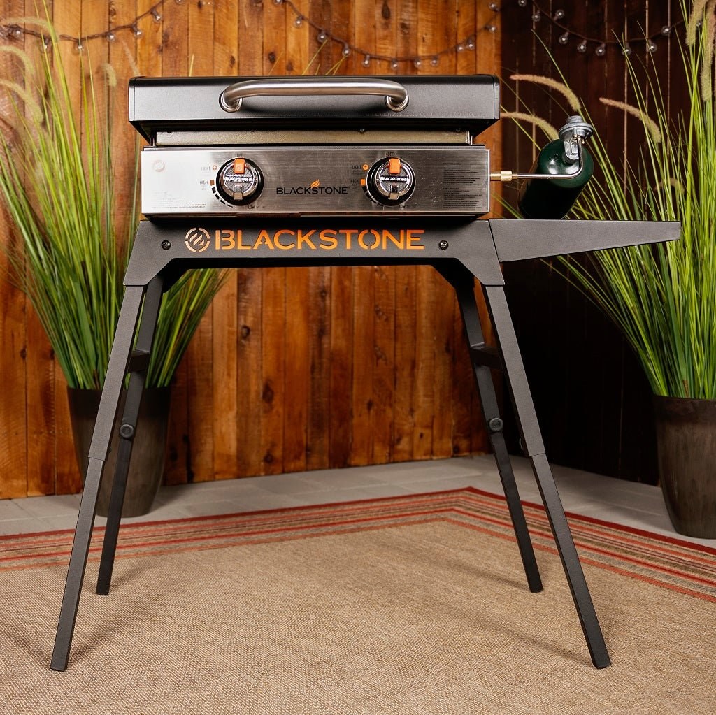 N Atlantic I Griddle Stand, Blackstone ®, For 22 Inch/ 17 Inch Table Top Griddle, Black, Steel, Foldable, With Built-IN Removable Side Shelf – 5013