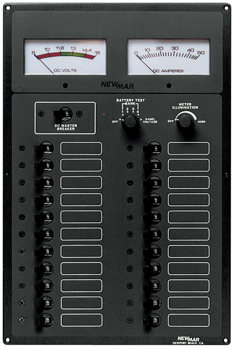 Newmar Electrical Panel, DC Master Panel, 22 Branch Circuit Capacity with 20 Installed, Black, 10 Inch Width X 4 Inch Depth X 15 Inch Height – ES-1