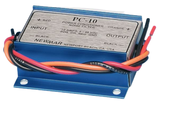 Newmar Ignition Noise Filter, Affected Equipment Filter, Aluminum Body/ Nickel Plated Brass Stud Connectors, 6 to 48 Volt DC Operating Voltage – PC-10
