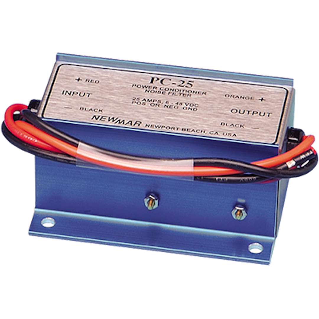 Newmar Ignition Noise Filter, Affected Equipment Filter, Aluminum Body/ Nickel Plated Brass Stud Connectors, 6 to 48 Volt DC Operating Voltage – PC-25