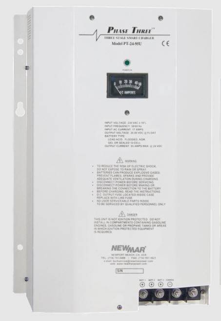 Newmar Battery Charger, Phase Three Smart Series, For 24 Volt Gel-Cell/ 24 Volt Flooded Lead-Acid/ 24 Volt AGM Batteries, 3-BANK Charger – PT-24-95U