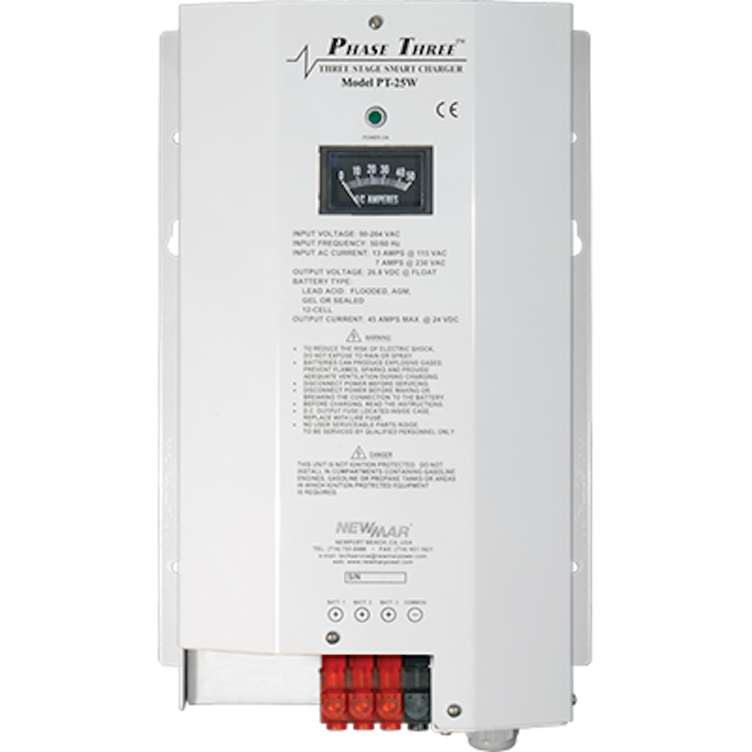 Newmar Battery Charger, Phase Three Smart Series, For 12 Volt Gel-Cell/ 12 Volt Flooded Lead-Acid/ 12 Volt AGM Batteries, 3-BANK Charger – PT-25W