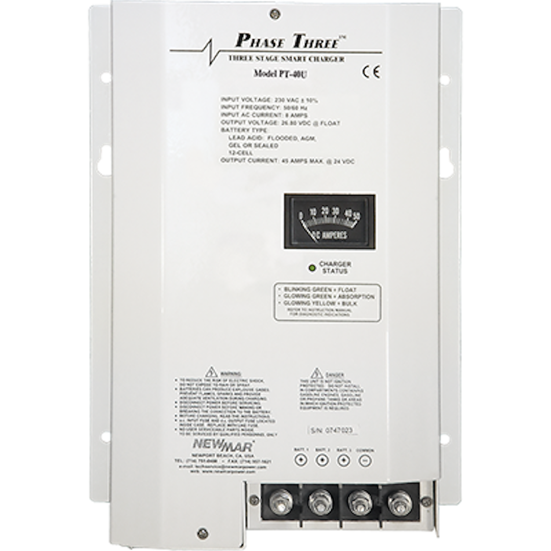 Newmar Battery Charger, Phase Three Smart Series, For 12 Volt Gel-Cell/ 12 Volt Flooded Lead-Acid/ 12 Volt AGM Batteries, 3-BANK Charger – PT-40U