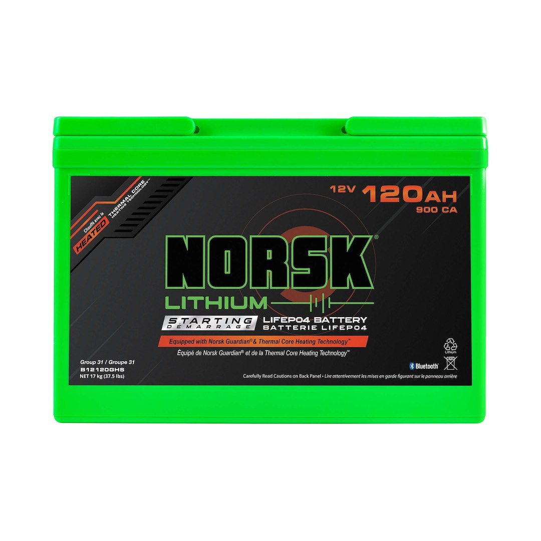 Norsk Inc Battery, Group 31, 12 Volt, M8 Threaded Stud Top Terminal, Lithium Iron Phosphate Style (LiFePO4), 13 Inch Length – B12120GHS