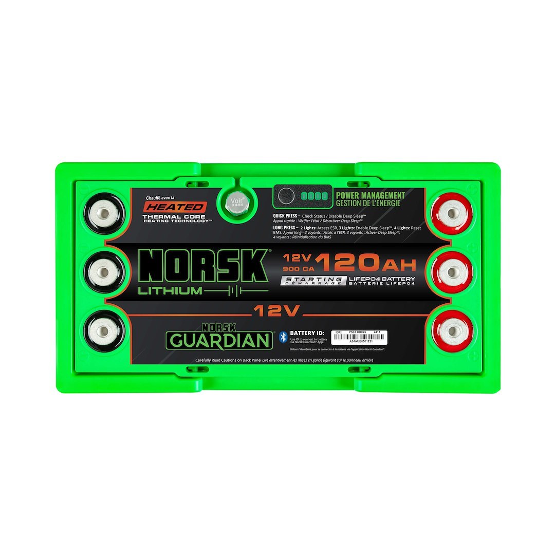 Norsk Inc Battery, Group 31, 12 Volt, M8 Threaded Stud Top Terminal, Lithium Iron Phosphate Style (LiFePO4), 13 Inch Length – B12120GHS