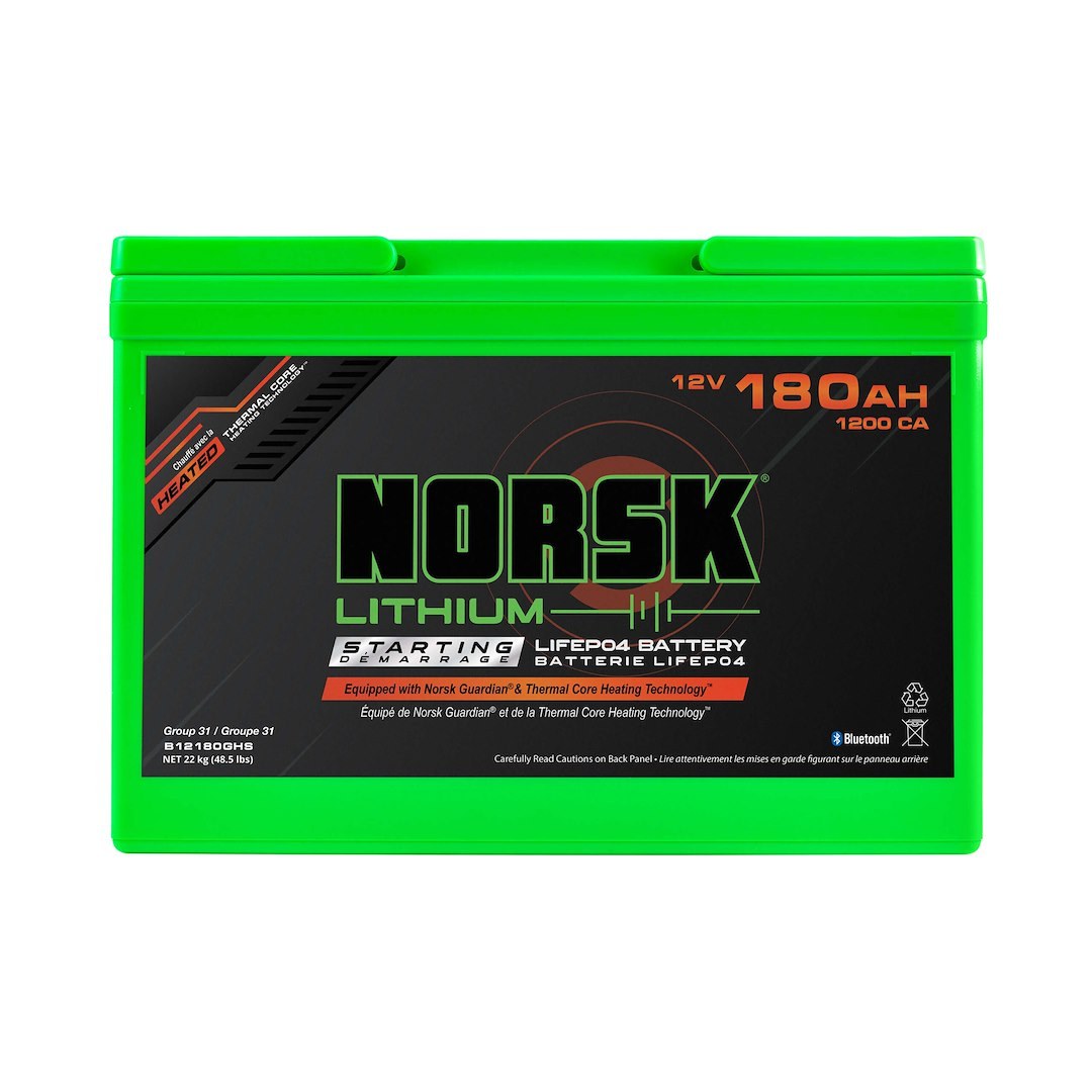 Norsk Inc Battery, Group 31, 12 Volt, M8 Threaded Stud Top Terminal, Lithium Iron Phosphate Style (LiFePO4), 13 Inch Length – B12180GHS