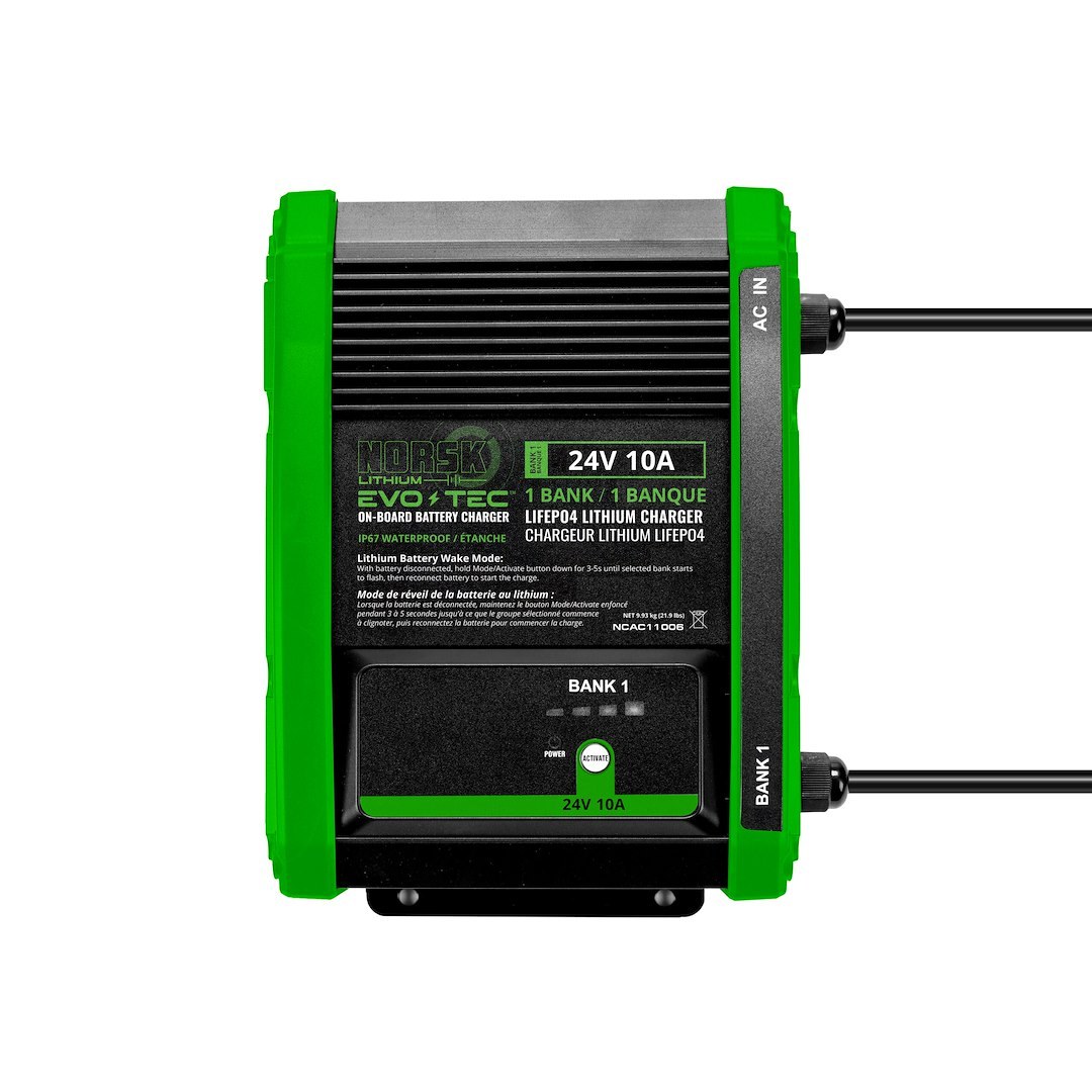 Norsk Inc Battery Charger, Evo-Tec™, For 24 Volt Batteries, 1-BANK Charger, 105 to 125 Volt AC Power Supply, 10 Amp Charging Current – NCAC11006