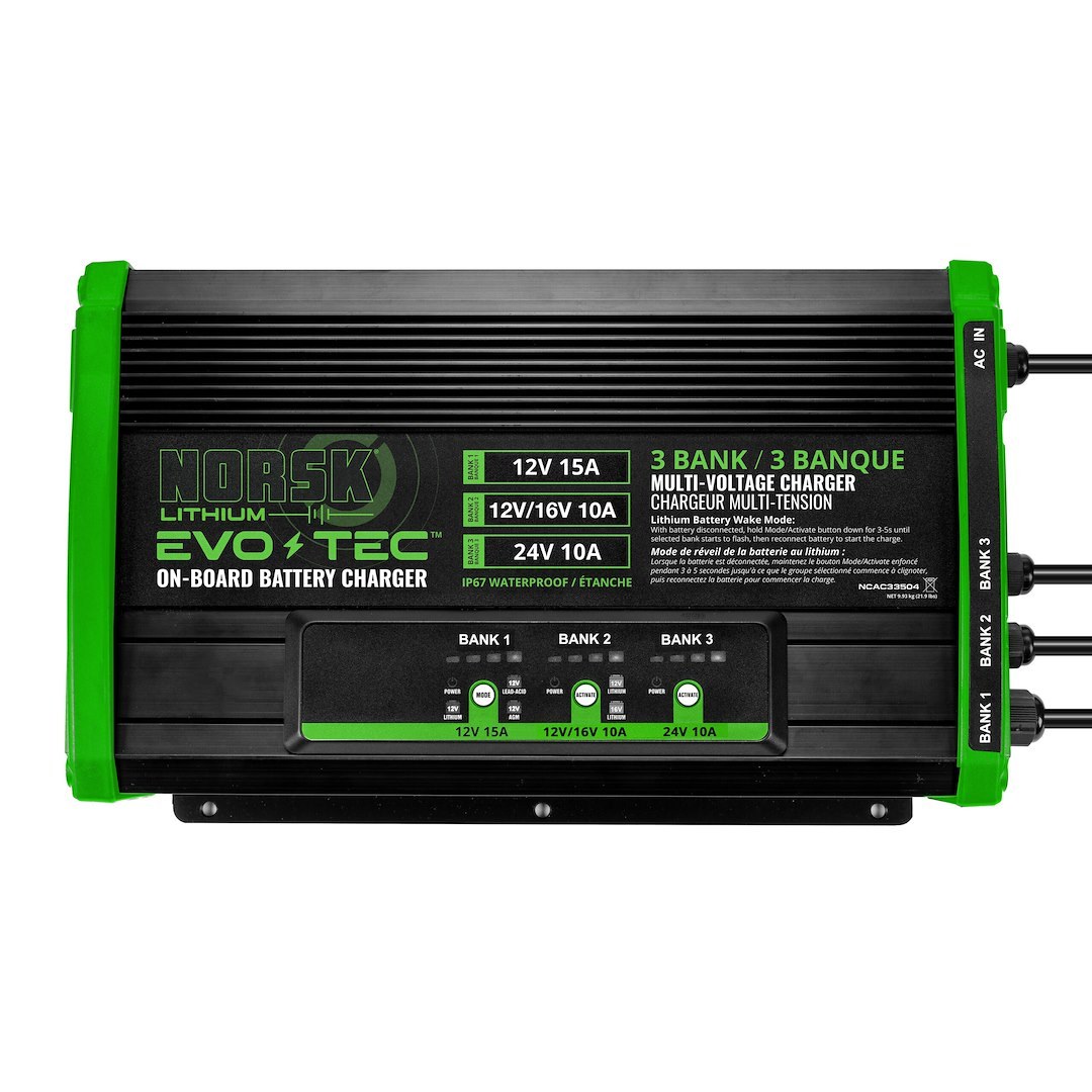 Norsk Inc Battery Charger, Evo-Tec™, For 12 Volt/ 16 Volt/ 24 Volt Batteries, 3-BANK Charger, 105 to 125 Volt AC Power Supply – NCAC33504
