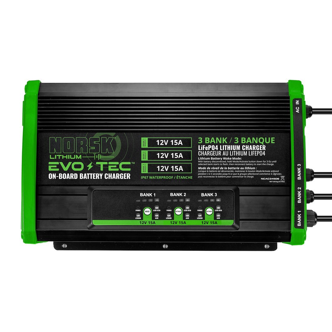 Norsk Inc Battery Charger, Evo-Tec™, For 12 Volt Batteries, 3-BANK Charger, 105 to 125 Volt AC Power Supply, 15 Amp Charging Current – NCAC34506