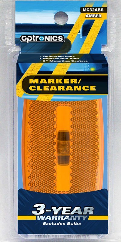Optronics Clearance Light, MC32 Series, Incandescent, Oblong, 4 Inch Length X 2 Inch Width X 1-1/8 Inch Depth, Amber Lens, Black ABS Housing – MC32ABS