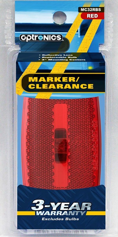 Optronics Clearance Light, MC32 Series, Incandescent, Oblong, 4 Inch Length X 2 Inch Width X 1-1/8 Inch Depth, Red Lens, Black ABS Housing – MC32RBS