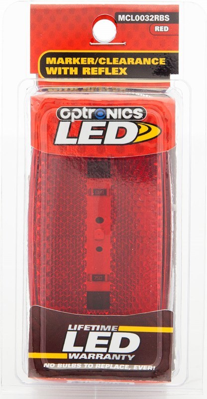 Optronics Clearance Light, LED, Oblong, 4 Inch Length X 2 Inch Width X 1 Inch Depth, Red Lens, Black ABS Housing, With Reflex Lens – MCL0032RBS