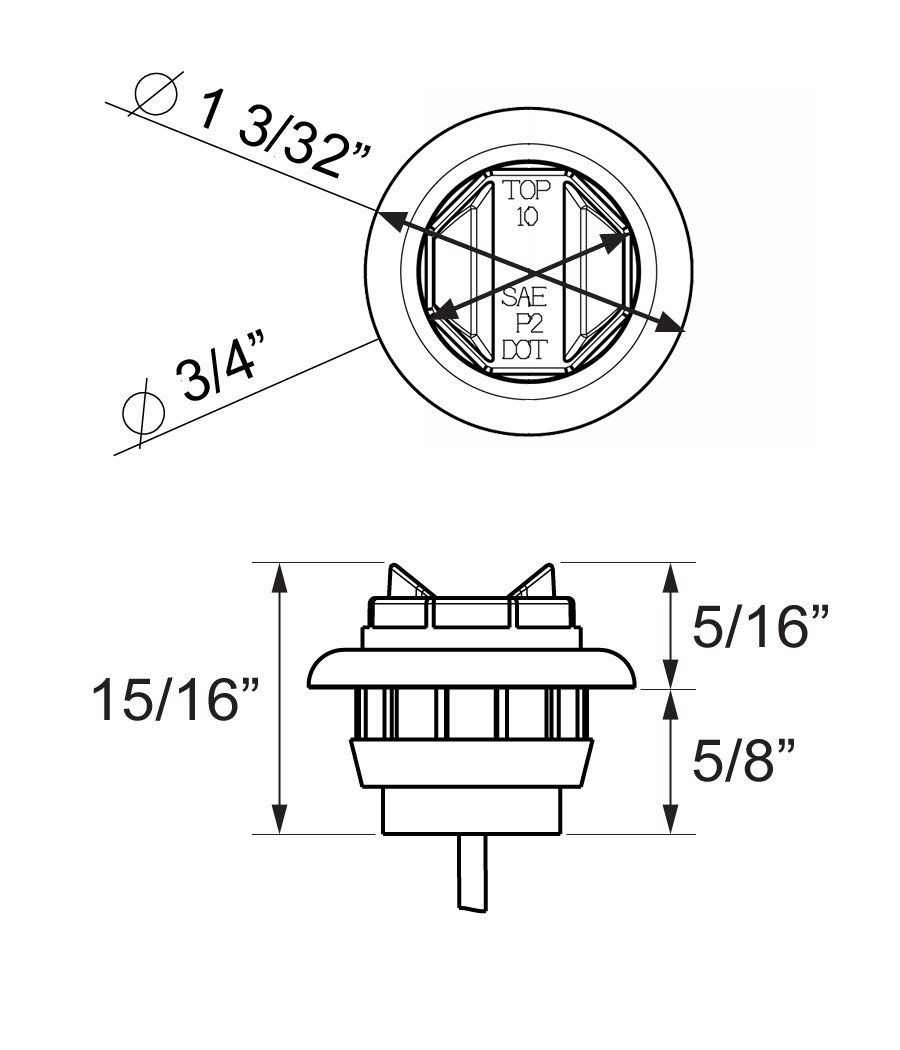 Optronics Clearance Light, Uni-Lite ™, LED, Round, 1-3/32 Inch Diameter, Amber Lens, Polycarbonate Housing, With A11GB Grommet/ Clam – MCL12AK
