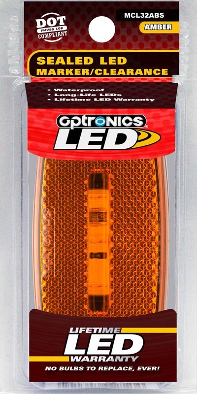 Optronics Clearance Light, MCL32 Series, LED, Oblong, 4 Inch Length X 2 Inch Width X 1 Inch Depth, Amber Lens, Black ABS Housing – MCL32ABS