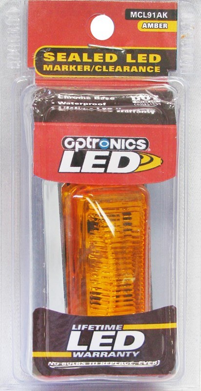 Optronics Clearance Light, AL91 Series, LED, Rectangular, 2.6 Inch Width X 0.94 Inch Depth X 1.2 Inch Height, Yellow Polycarbonate Lens – MCL91AK