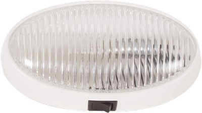 Optronics Porch Light, 1 Incandescent Bulb, 12.8 Volt, 6-1/4 Inch X 3-7/16 Inch Oval, Clear, Single, With Switch, White Housing – RVPL7C