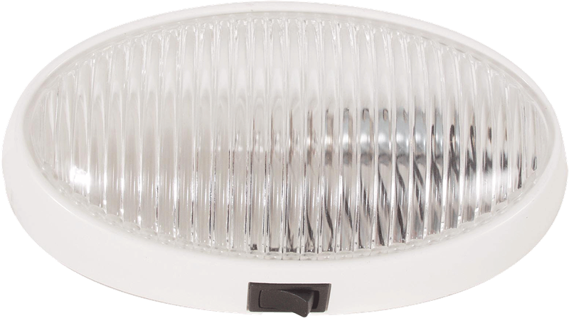 Optronics Porch Light, 1 Incandescent Bulb, 12.8 Volt, 6-1/4 Inch X 3-7/16 Inch Oval, Clear, Single, With Switch, White Housing – RVPL7CP