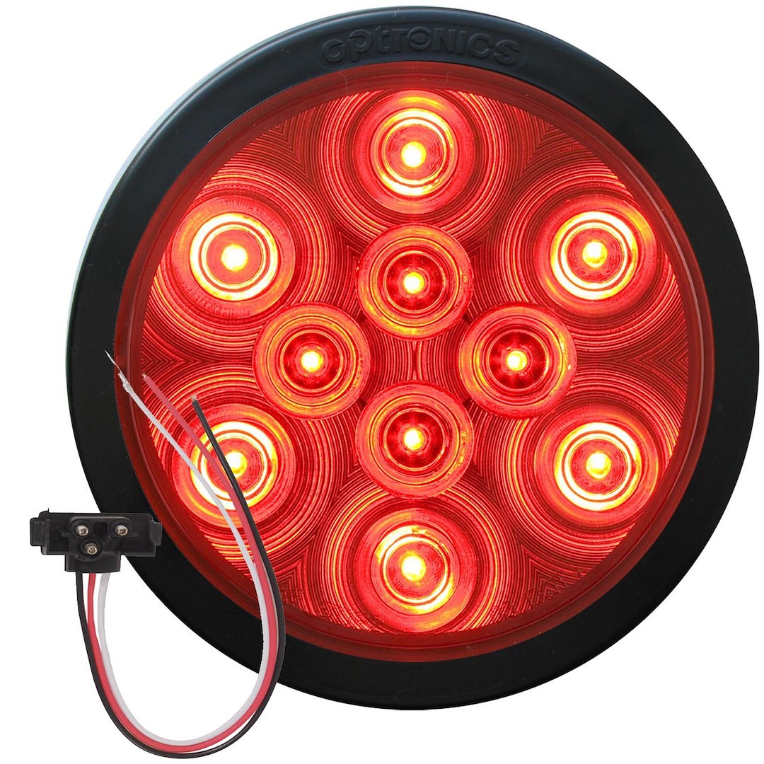 Optronics Trailer Light, STL43 Series, Stop/Turn/Tail Light, LED Bulb, Round, Red, 4 Inch Diameter, With Grommet and Plug, Poly Pack – STL43RKBP