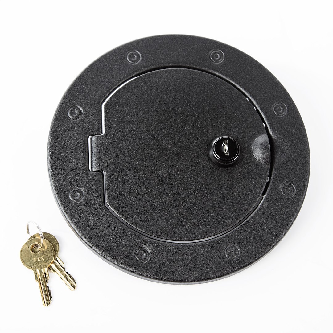 Rugged Ridge Fuel Door, Riveted Ring, Textured Black Door and Ring, Locking – 11229.06