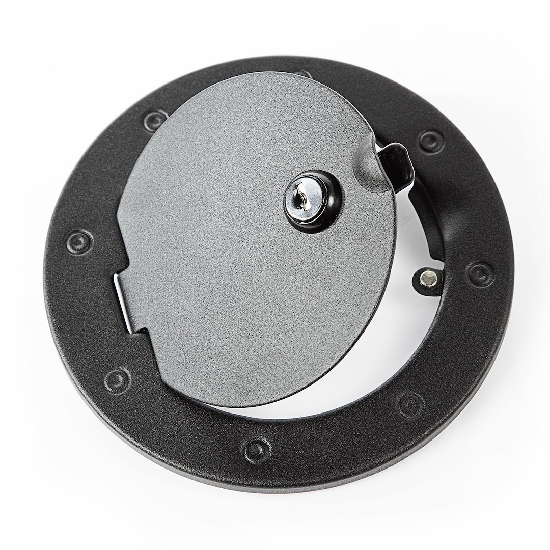 Rugged Ridge Fuel Door, Riveted Ring, Textured Black Door and Ring, Locking – 11229.06