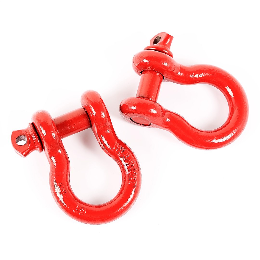Rugged Ridge D-Ring, With 7/8 Inch Pin, 13,500 Pound Rating, Powder Coated, Red, Steel, Set of 2 – 11235.13