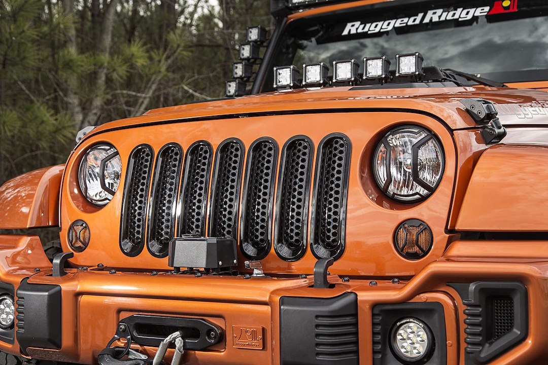Rugged Ridge Grille Insert, Inlay, 7 Piece Honeycomb Style, Without Light Cutouts, Painted, Black, Plastic – 11306.31