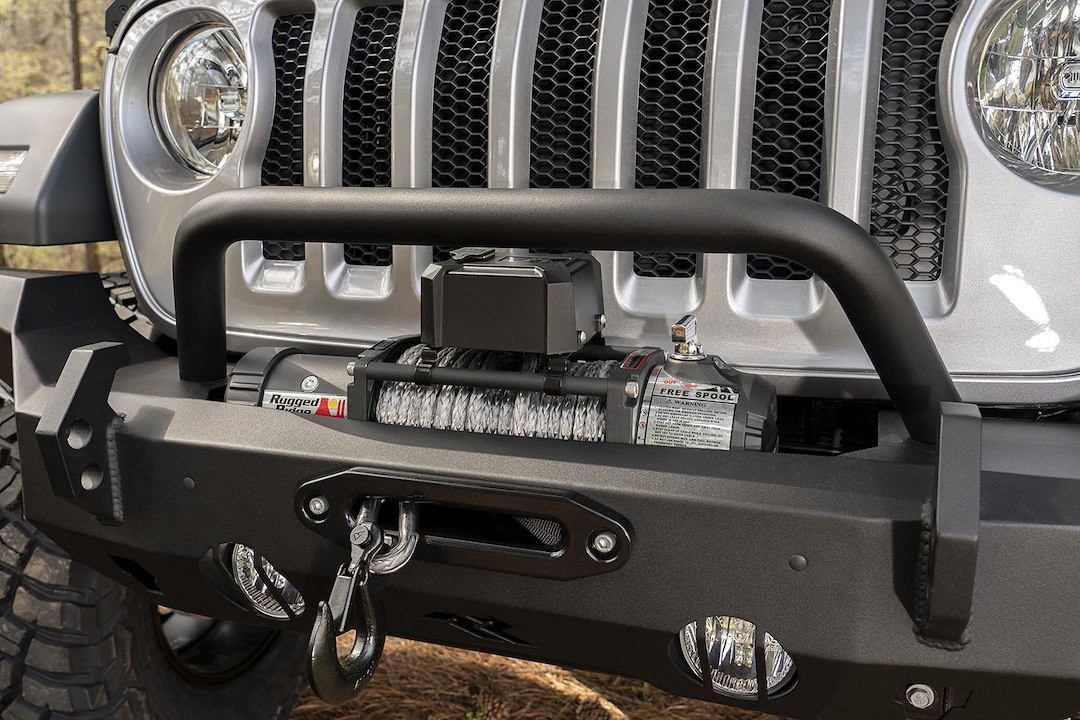 Rugged Ridge Bull Bar, Black Textured Powder Coated, Steel, Without Skid Plate, Without Light Mounting Tabs, Requires Rugged Ridge Bumper – 11540.62