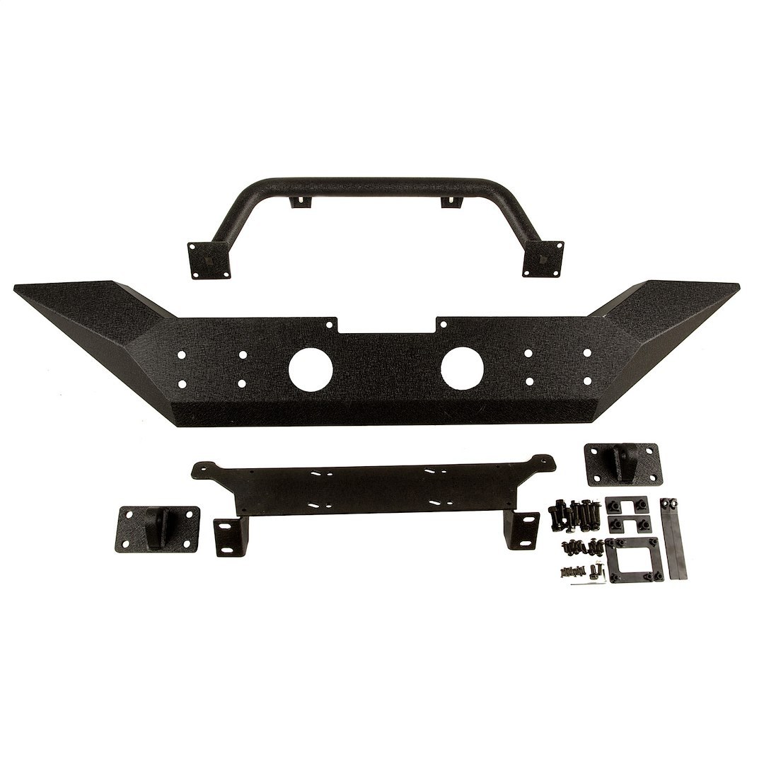 Rugged Ridge Bumper, Spartan™, One Piece Design, Direct-Fit, Mounting Hardware Included, With Grill Guard, With Winch Mount – 11548.01