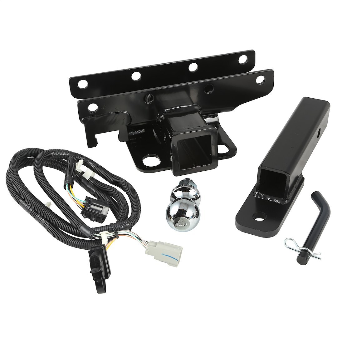 Rugged Ridge Trailer Hitch Rear, Class II, With Drawbar/ Hitch Pin/ Wiring Harness/ 2 Inch Chrome Ball – 11580.54