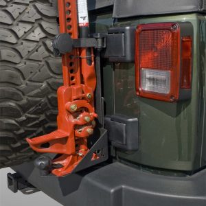 Rugged Ridge Jack Mount, Off Road Jack Mounting Bracket, Works with Off Road Jacks, Mounts to Tailgate Hinge, Black, Steel – 11586.01
