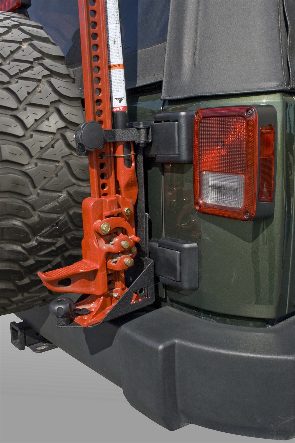 Rugged Ridge Jack Mount, Off Road Jack Mounting Bracket, Works with Off Road Jacks, Mounts to Tailgate Hinge, Black, Steel – 11586.01