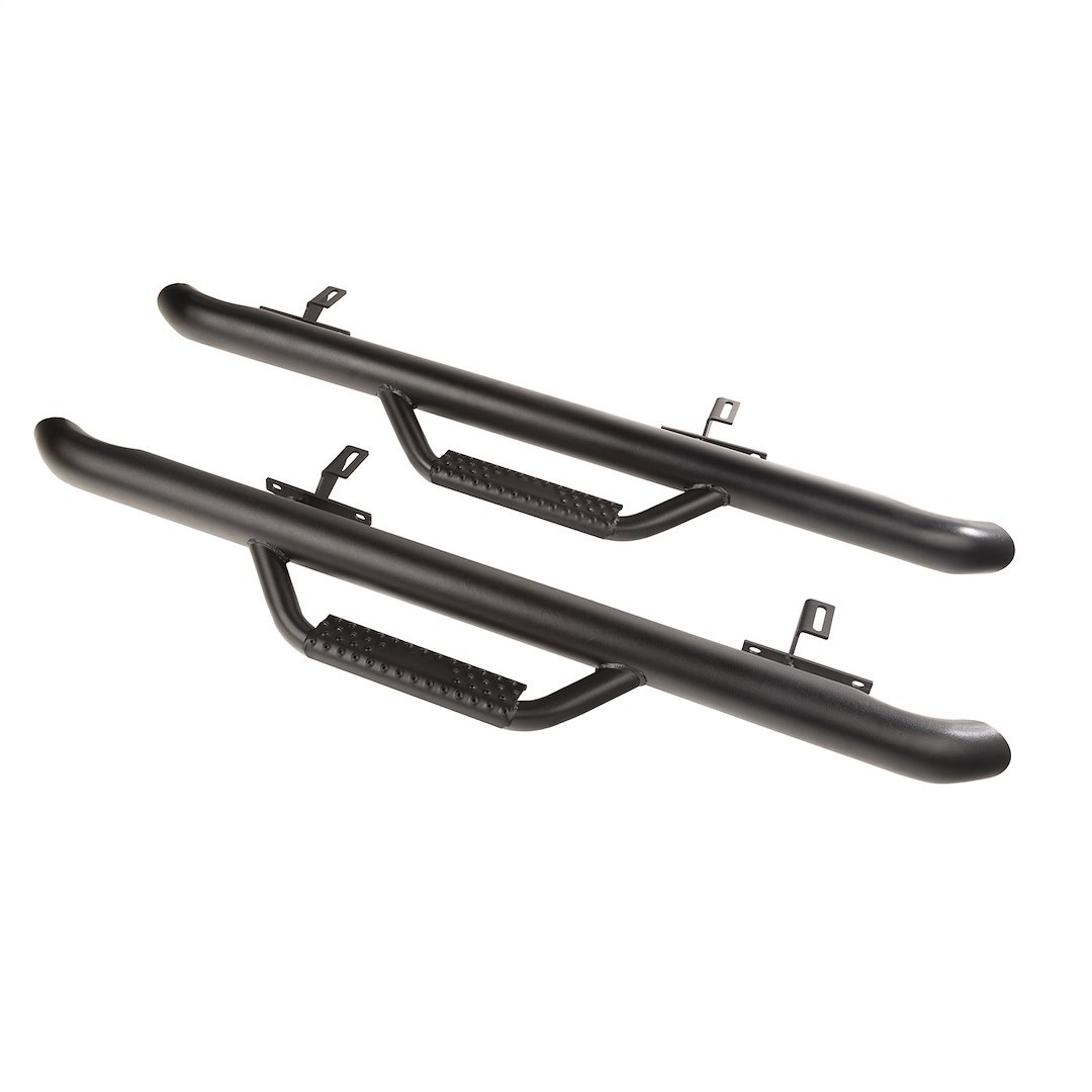 Rugged Ridge Nerf Bar, Spartan™, With Drop Down Steps, 3 Inch Round Bent, Powder Coated, Black, Steel, With End Caps – 11596.03