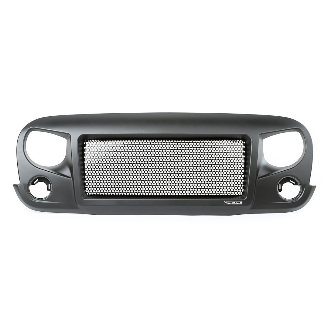 Rugged Ridge Grille, Spartan™, Angry Eyes Style, Without OE Grille Slots, Unpainted, Black, Fiberglass/ Steel – 12034.01