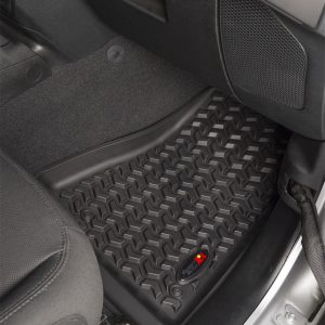 Rugged Ridge Floor Liner, Black, Molded Fit, Chevron-Shaped, Plastic, 2 Piece – 12920.36