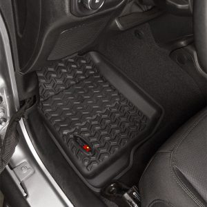 Rugged Ridge Floor Liner, Black, Molded Fit, Chevron-Shaped, Plastic, 2 Piece – 12920.36